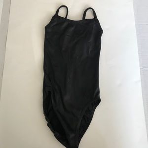 Custom made black leotard shiny fabric XS